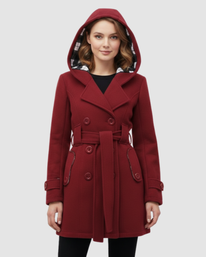 Manteau Femme Élégant à Capuche – Coupe Cintrée & Ceinture Ajustable