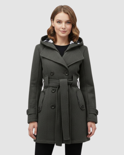 Manteau Femme Élégant à Capuche – Coupe Cintrée & Ceinture Ajustable