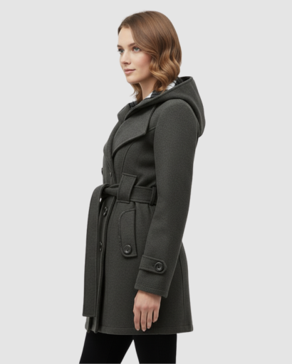 Manteau Femme Élégant à Capuche – Coupe Cintrée & Ceinture Ajustable