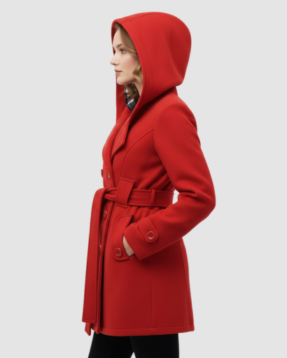 Manteau Femme Élégant à Capuche – Coupe Cintrée & Ceinture Ajustable