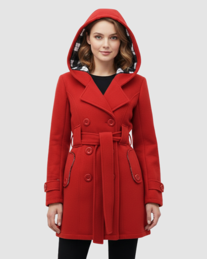 Manteau Femme Élégant à Capuche – Coupe Cintrée & Ceinture Ajustable
