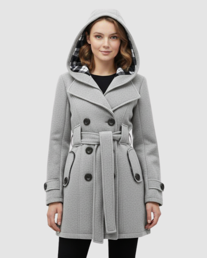 Manteau Femme Élégant à Capuche – Coupe Cintrée & Ceinture Ajustable