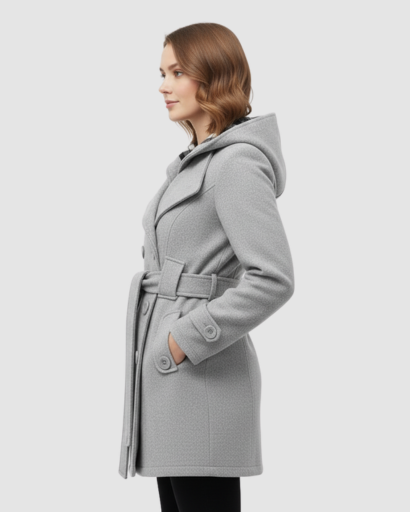 Manteau Femme Élégant à Capuche – Coupe Cintrée & Ceinture Ajustable