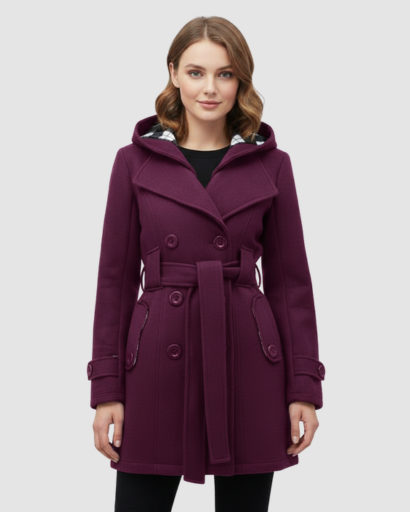 Manteau Femme Élégant à Capuche – Coupe Cintrée & Ceinture Ajustable