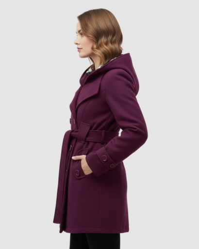 Manteau Femme Élégant à Capuche – Coupe Cintrée & Ceinture Ajustable