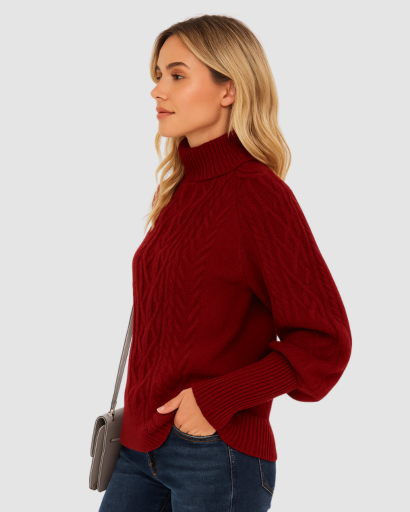 pull femme col montant maille torsadée – confort et chaleur pour l’hiver
