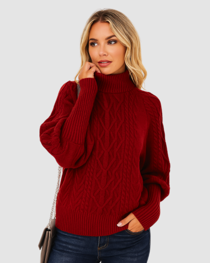 pull femme col montant maille torsadée – confort et chaleur pour l’hiver