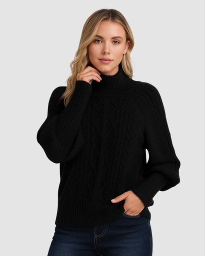 pull femme col montant maille torsadée – confort et chaleur pour l’hiver