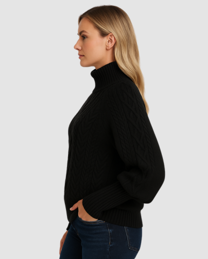 pull femme col montant maille torsadée – confort et chaleur pour l’hiver