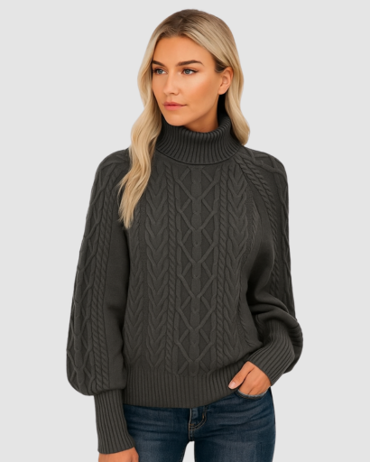 pull femme col montant maille torsadée – confort et chaleur pour l’hiver