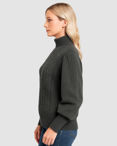 pull femme col montant maille torsadée – confort et chaleur pour l’hiver