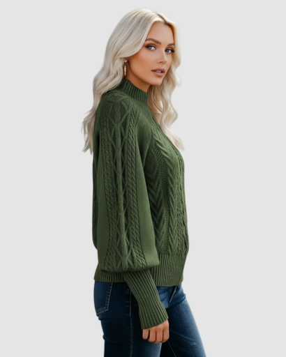 pull femme col montant maille torsadée – confort et chaleur pour l’hiver