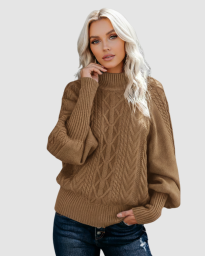 pull femme col montant maille torsadée – confort et chaleur pour l’hiver