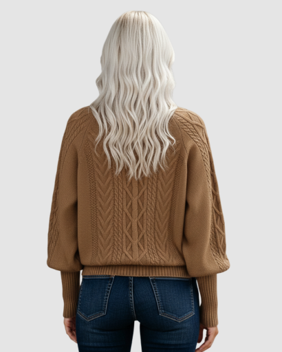 pull femme col montant maille torsadée – confort et chaleur pour l’hiver