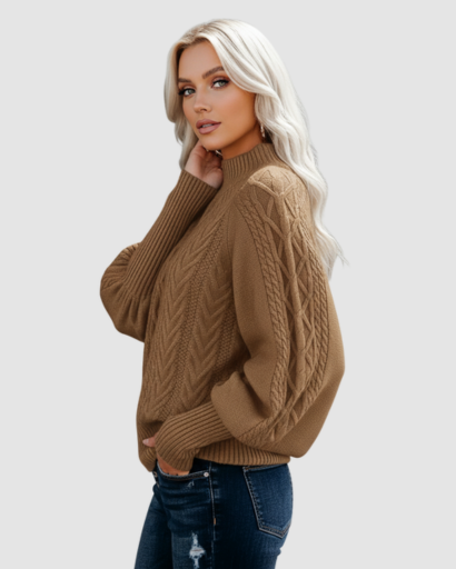 pull femme col montant maille torsadée – confort et chaleur pour l’hiver