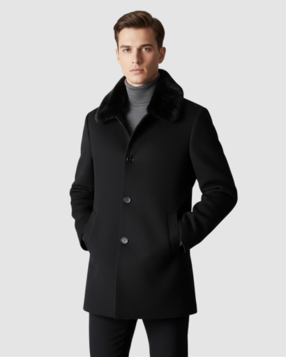 Manteau Homme en Laine avec Col Doux – Coupe Élégante & Isolation Chaude
