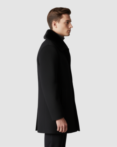 Manteau Homme en Laine avec Col Doux – Coupe Élégante & Isolation Chaude