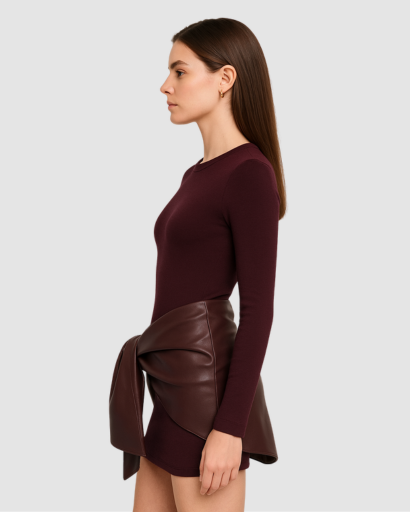 Robe Femme Manche Longue avec Nœud Effet Simili – Coupe Ajustée & Style Moderne