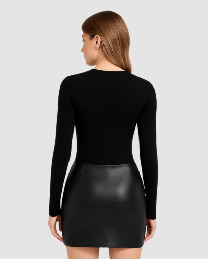 Robe Femme Manche Longue avec Nœud Effet Simili – Coupe Ajustée & Style Moderne