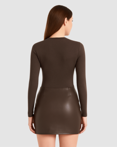 Robe Femme Manche Longue avec Nœud Effet Simili – Coupe Ajustée & Style Moderne