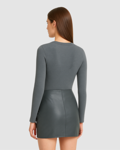 Robe Femme Manche Longue avec Nœud Effet Simili – Coupe Ajustée & Style Moderne