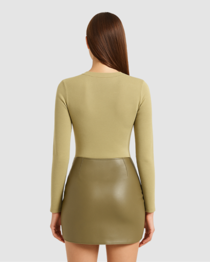 Robe Femme Manche Longue avec Nœud Effet Simili – Coupe Ajustée & Style Moderne