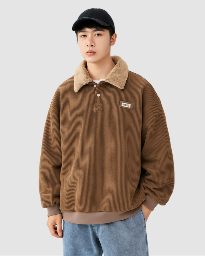 Sweat Homme à Col Doublé – Confort Thermique & Style Casual