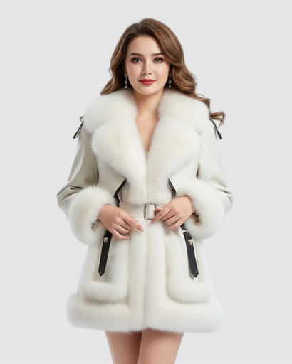 Manteau Femme Luxe à Fourrure Synthétique – Coupe Élégante & Ceinture Taille