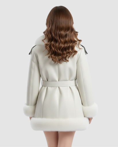 Manteau Femme Luxe à Fourrure Synthétique – Coupe Élégante & Ceinture Taille