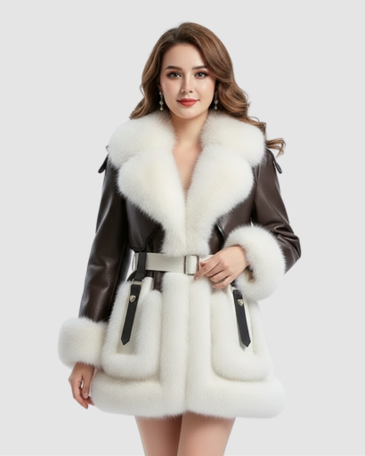 Manteau Femme Luxe à Fourrure Synthétique – Coupe Élégante & Ceinture Taille