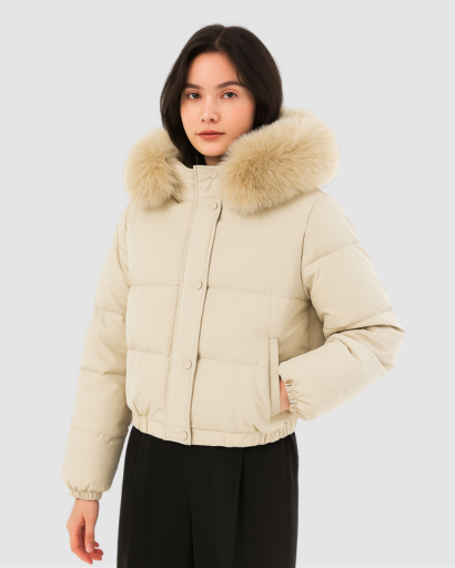 Doudoune Femme Luxe à Capuche – Col Fourrure Synthétique Premium