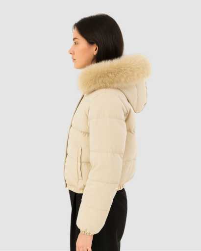 Doudoune Femme Luxe à Capuche – Col Fourrure Synthétique Premium