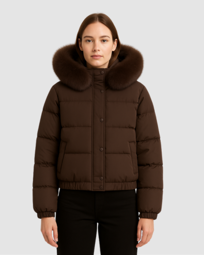 Doudoune Femme Luxe à Capuche – Col Fourrure Synthétique Premium