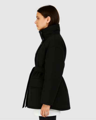 Manteau Femme Matelassé Ceinturé – Col Haut & Look Minimaliste