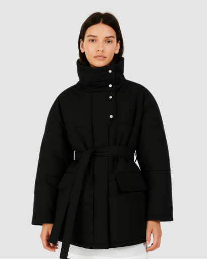 Manteau Femme Matelassé Ceinturé – Col Haut & Look Minimaliste