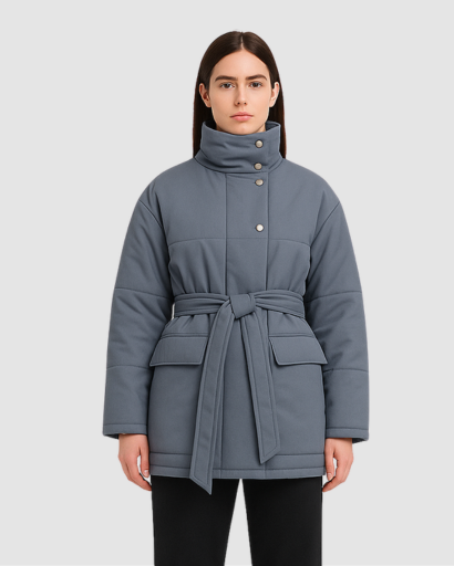 Manteau Femme Matelassé Ceinturé – Col Haut & Look Minimaliste