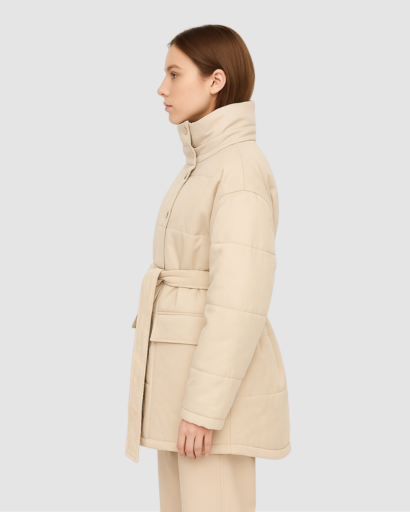 Manteau Femme Matelassé Ceinturé – Col Haut & Look Minimaliste