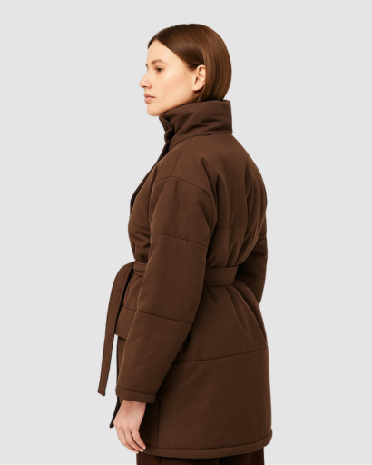 Manteau Femme Matelassé Ceinturé – Col Haut & Look Minimaliste