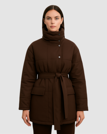 Manteau Femme Matelassé Ceinturé – Col Haut & Look Minimaliste
