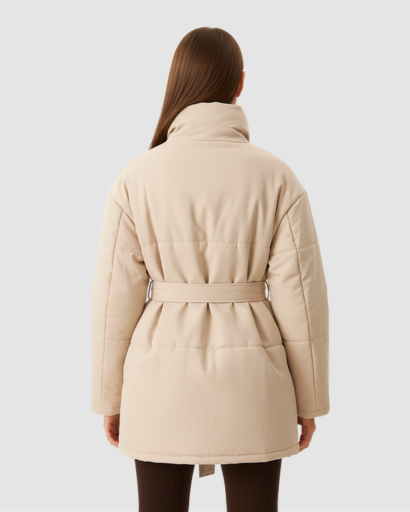 Manteau Femme Matelassé Ceinturé – Col Haut & Look Minimaliste
