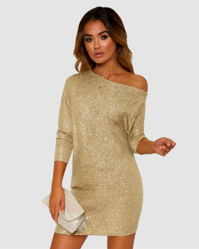 Robe Pull Pailletée Femme Épaule Dénudée – Dos-Nu & Festive | Soirée & Mariage Glamour