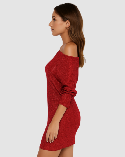 Robe Pull Pailletée Femme Épaule Dénudée – Dos-Nu & Festive | Soirée & Mariage Glamour