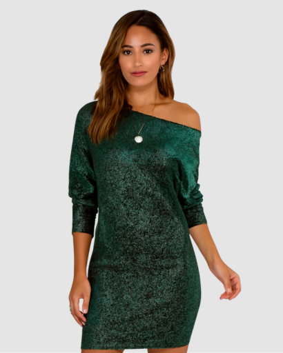 Robe Pull Pailletée Femme Épaule Dénudée – Dos-Nu & Festive | Soirée & Mariage Glamour