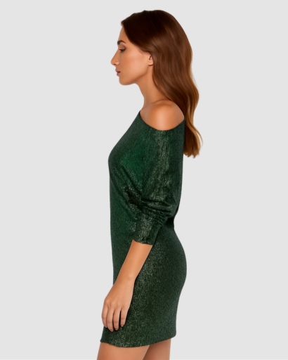 Robe Pull Pailletée Femme Épaule Dénudée – Dos-Nu & Festive | Soirée & Mariage Glamour