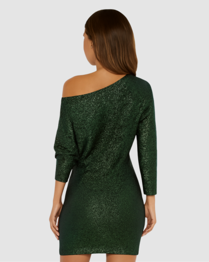 Robe Pull Pailletée Femme Épaule Dénudée – Dos-Nu & Festive | Soirée & Mariage Glamour