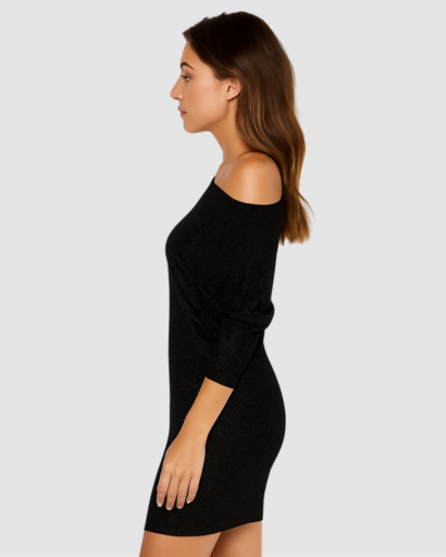 Robe Pull Pailletée Femme Épaule Dénudée – Dos-Nu & Festive | Soirée & Mariage Glamour