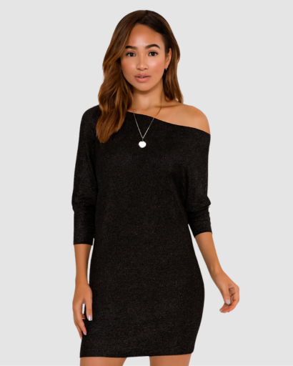 Robe Pull Pailletée Femme Épaule Dénudée – Dos-Nu & Festive | Soirée & Mariage Glamour