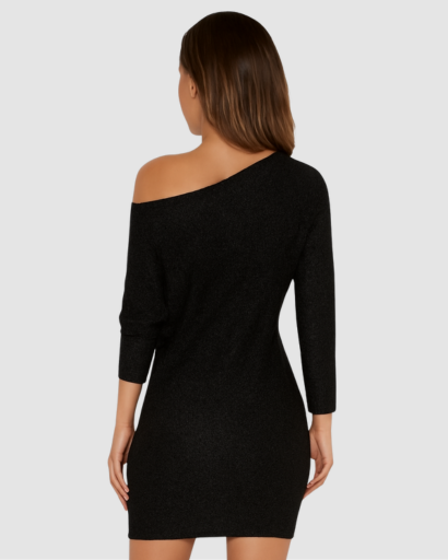 Robe Pull Pailletée Femme Épaule Dénudée – Dos-Nu & Festive | Soirée & Mariage Glamour