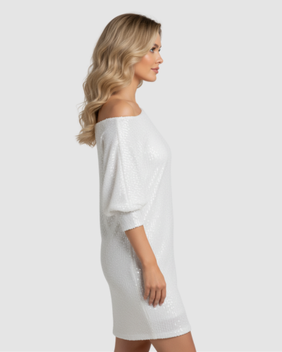 Robe Pull Pailletée Femme Épaule Dénudée – Dos-Nu & Festive | Soirée & Mariage Glamour