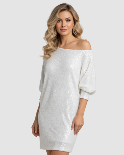 Robe Pull Pailletée Femme Épaule Dénudée – Dos-Nu & Festive | Soirée & Mariage Glamour